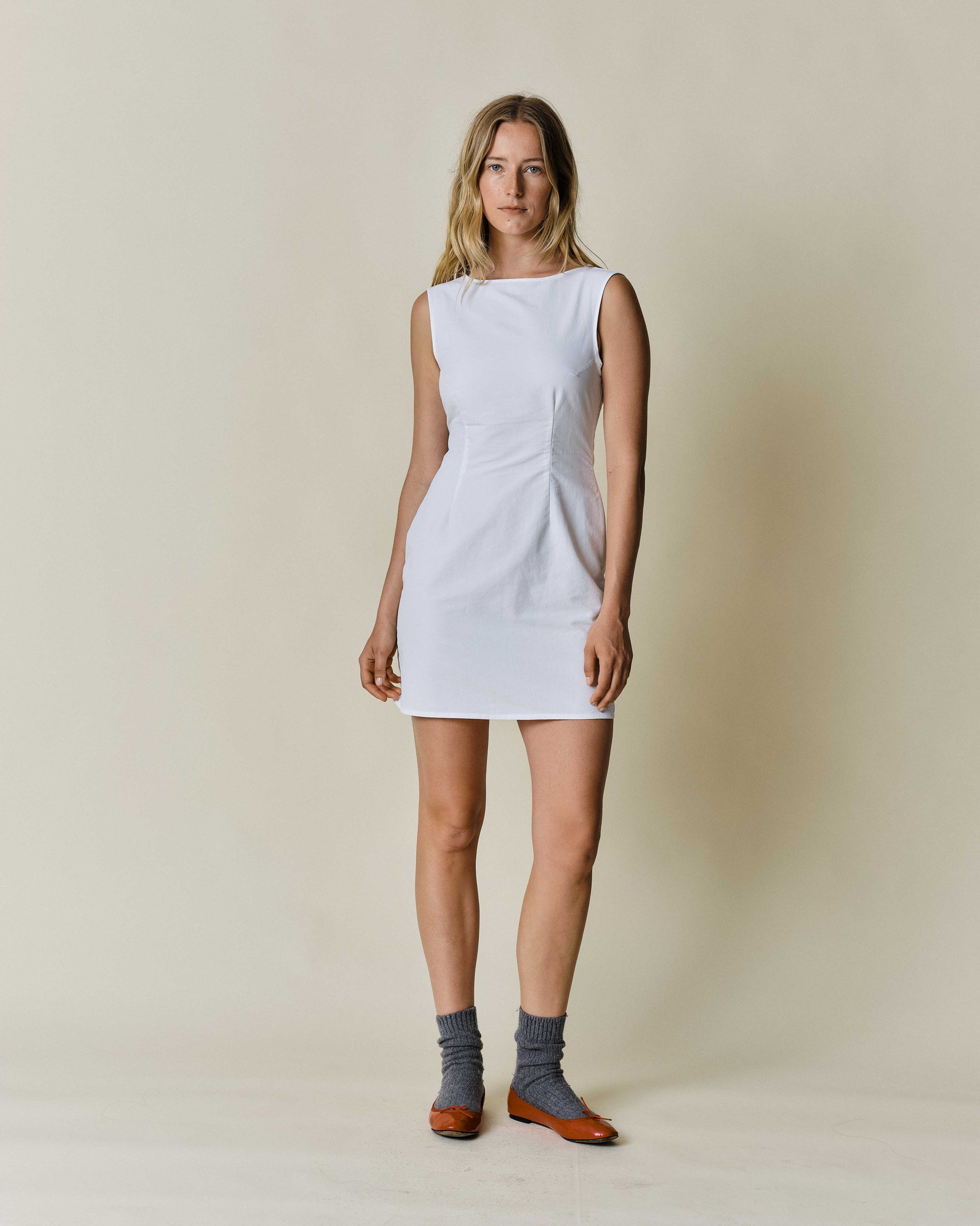 linen a line mini dress Women's Tansy A-line Asymmetric Neck Linen Mini Dress XS/S/M/L/XL/Customize  Cream MEAN BLVD main image 1